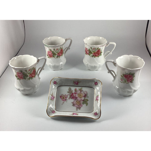 Wild Rose porcelain from Germany 4 Porcelain cups and sugar dish
