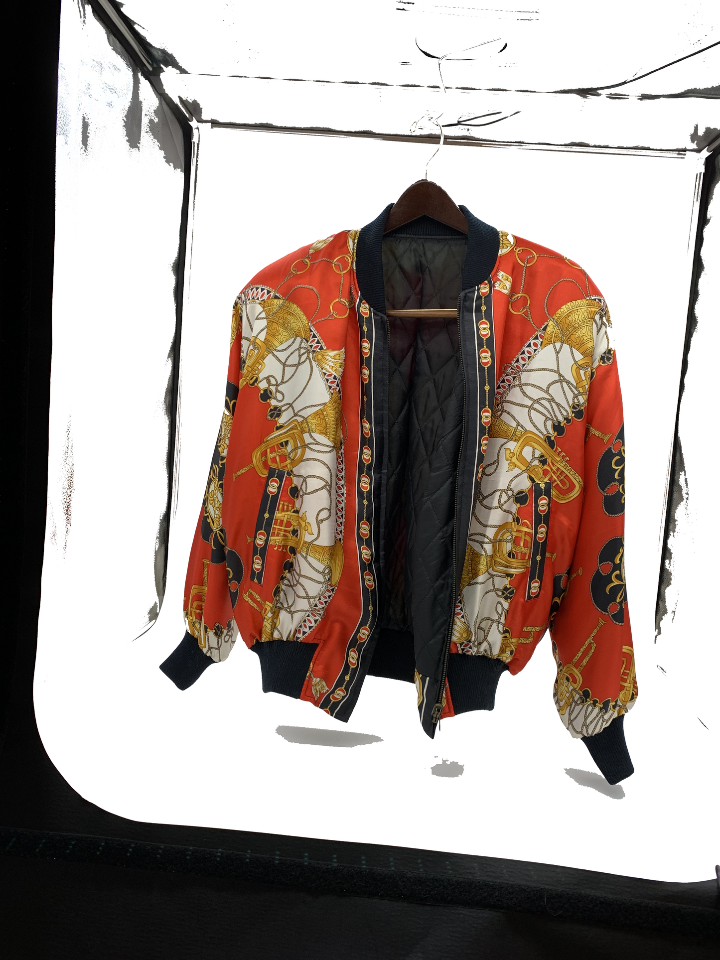 Gender Neutral rare 80s Versace-like print vintage bomber jacket size 10
