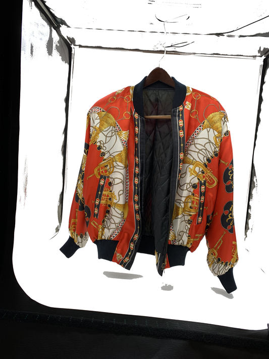 Gender Neutral  rare 80s Versace-like print vintage bomber jacket size 10