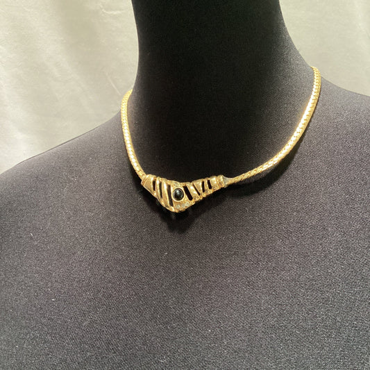 Vintage Gold Plated Art Deco Style Necklace with Black Stone