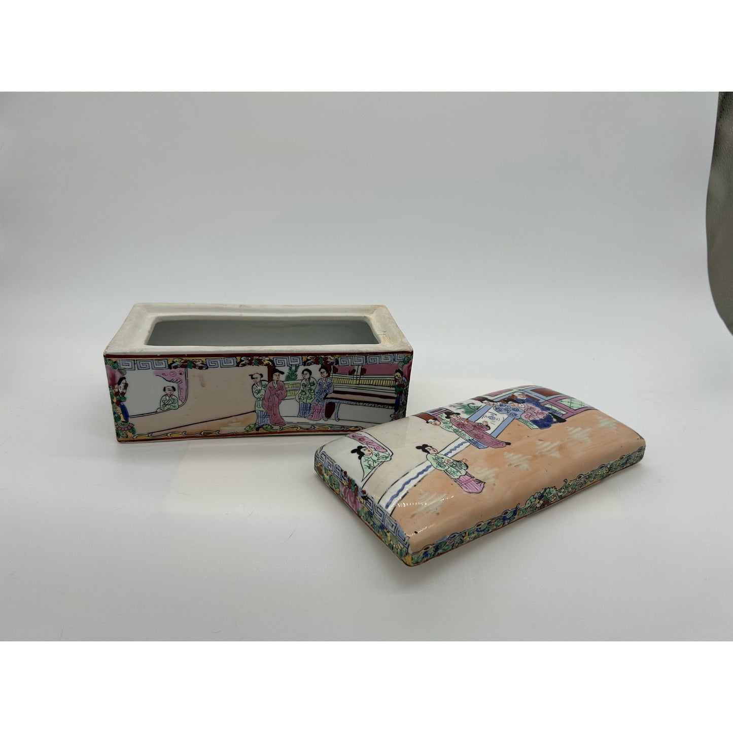 Cloisonne` Porcelain Chinese trinket Box . Canton Rose Medallion Style