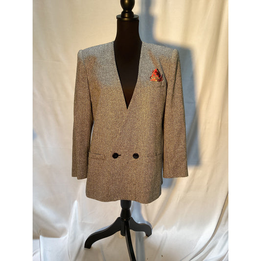 SASSON  2 BUTTON DOUBLE BREASTED BLAZER brown wool tweed size 14/15