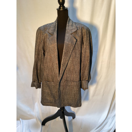 Oversized wool blazer, brown with stripes with pockets size 14/15