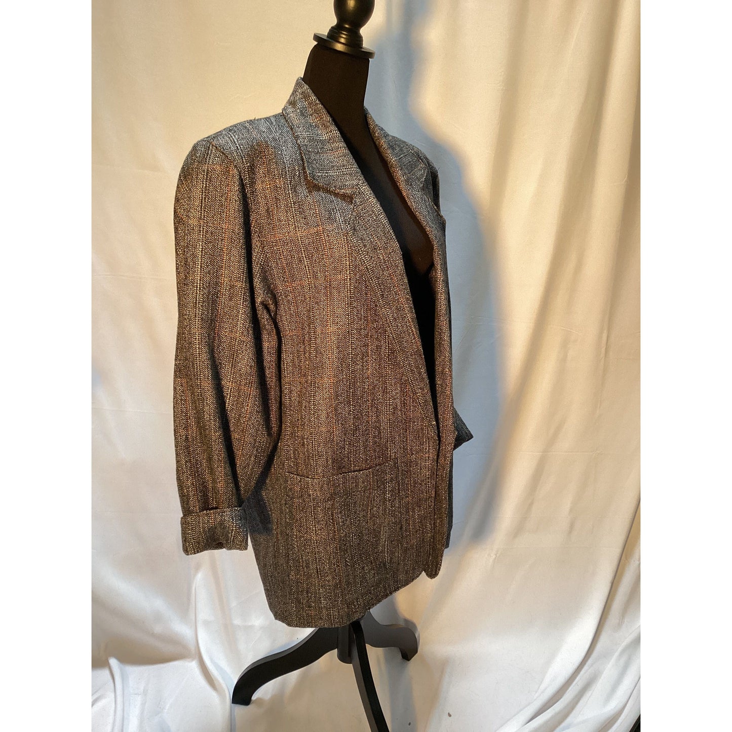 Oversized wool blazer, brown with stripes with pockets size 14/15