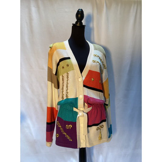 VINTAGE COLOR BLOCK CARDIGAN SWEATER