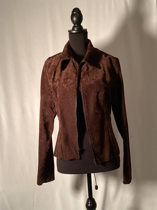 Small Dark Brown Suede Jacket with zipper 100%rayon