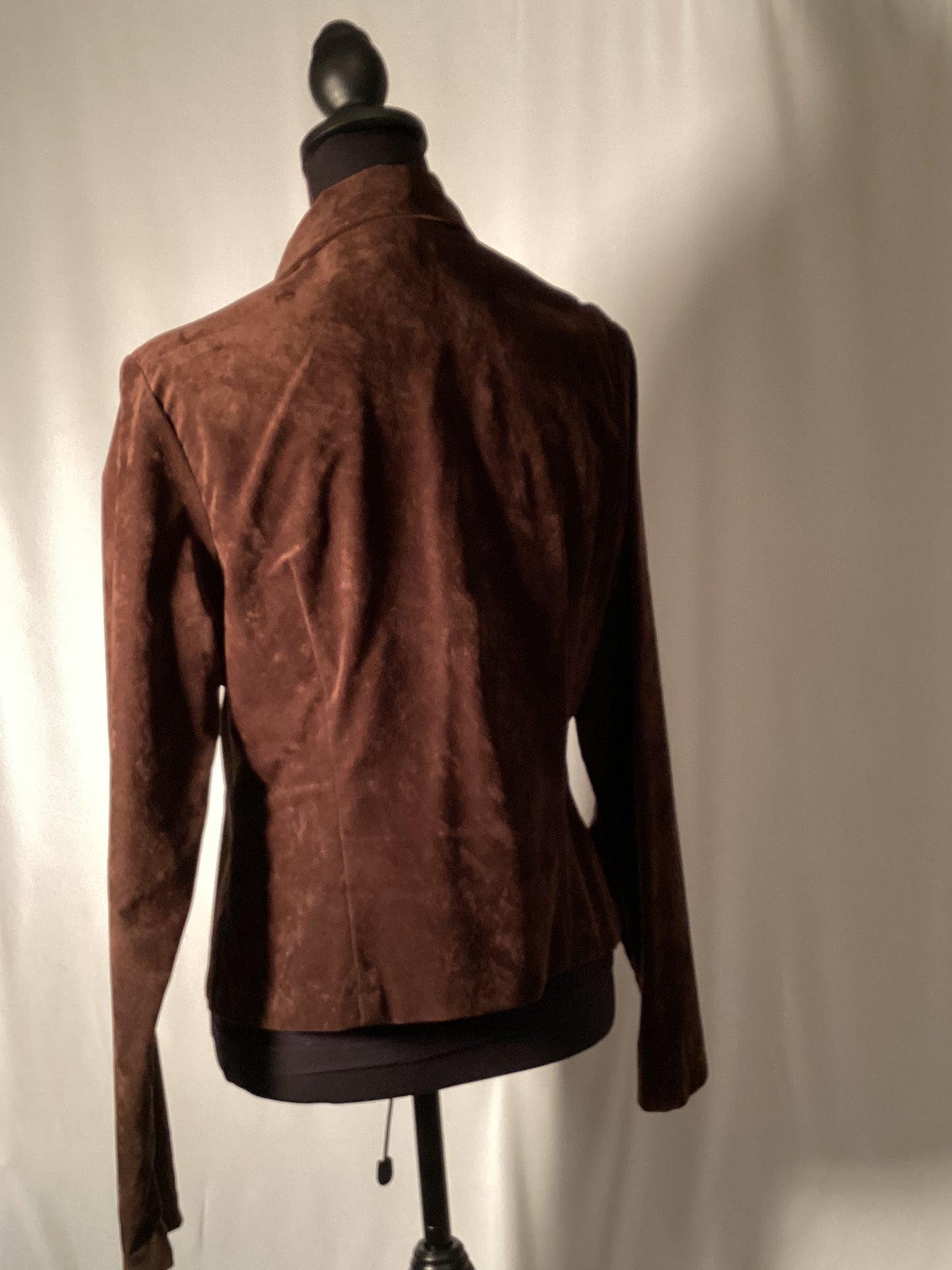 Small Dark Brown Suede Jacket with zipper 100%rayon
