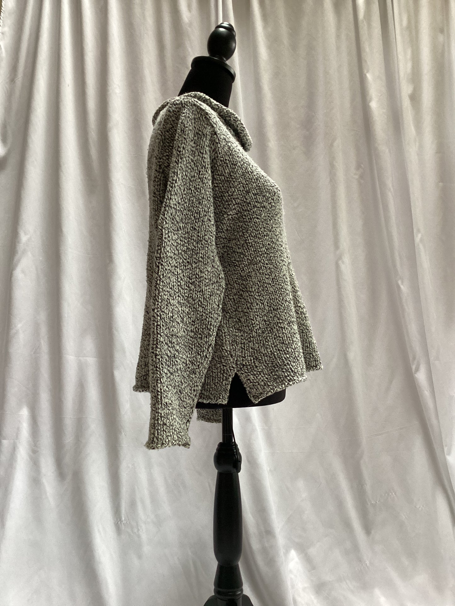 Cotton/Acrylic Knit sweater by United Knitware, charcoal and ivory white, size small machine wash
