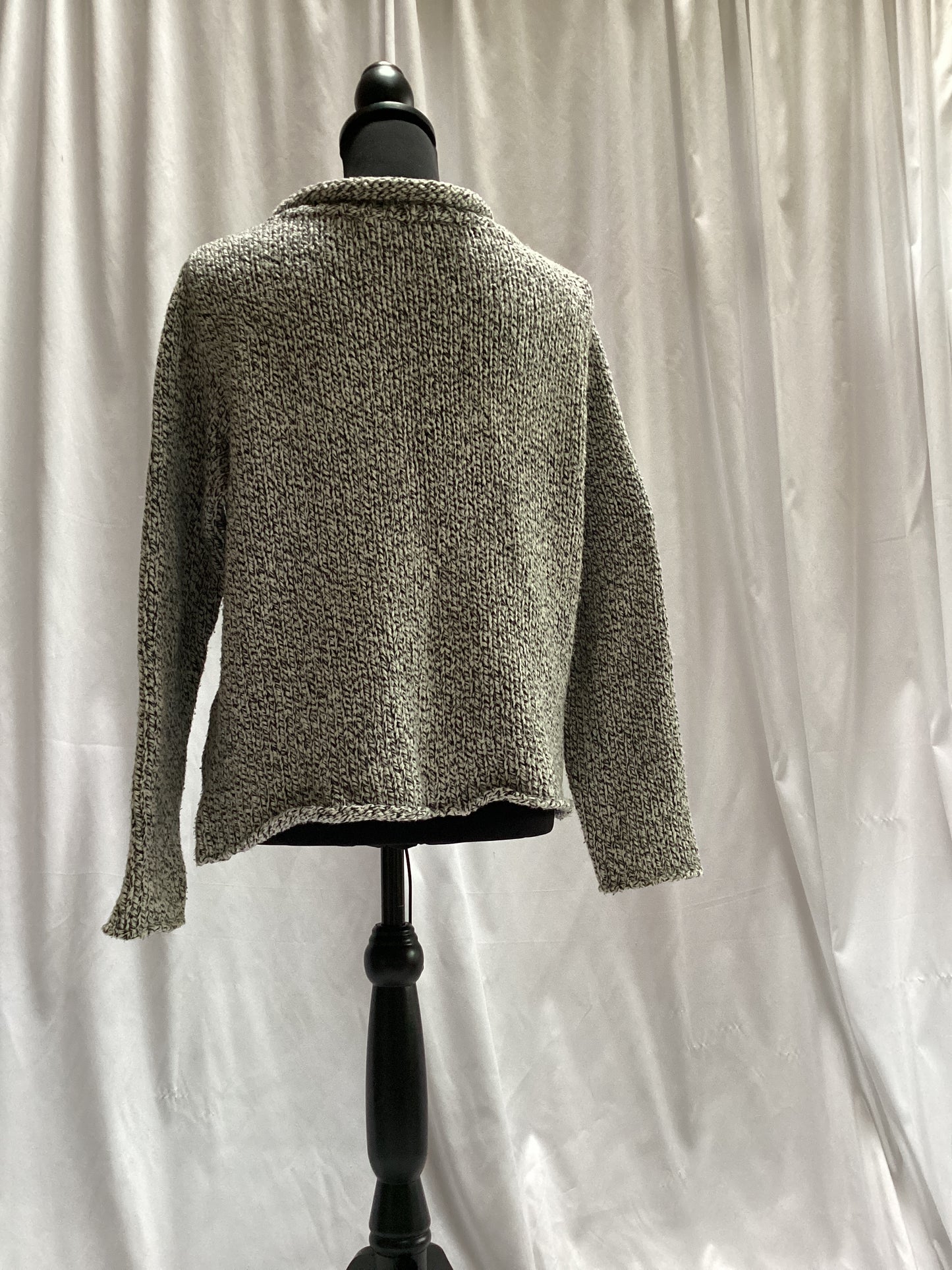 Cotton/Acrylic Knit sweater by United Knitware, charcoal and ivory white, size small machine wash