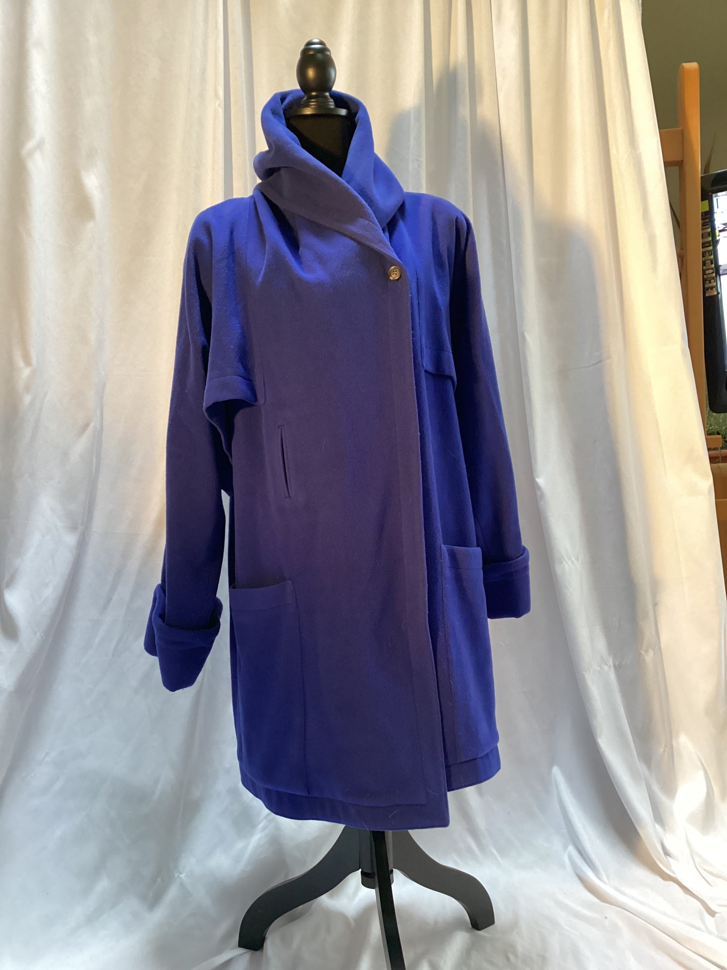 Blue Wool Wrap Coat w/Cape one button