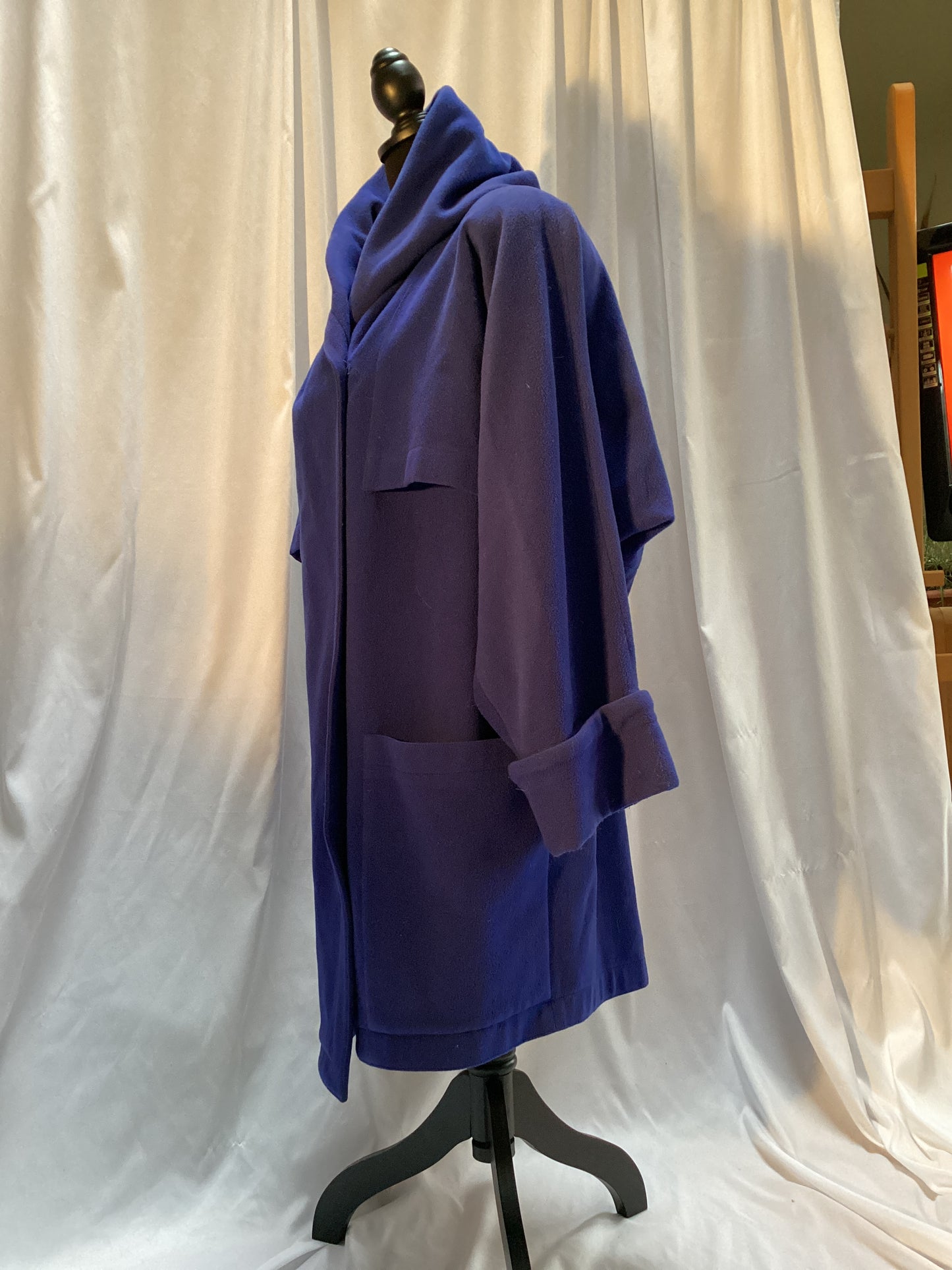 Blue Wool Wrap Coat w/Cape one button