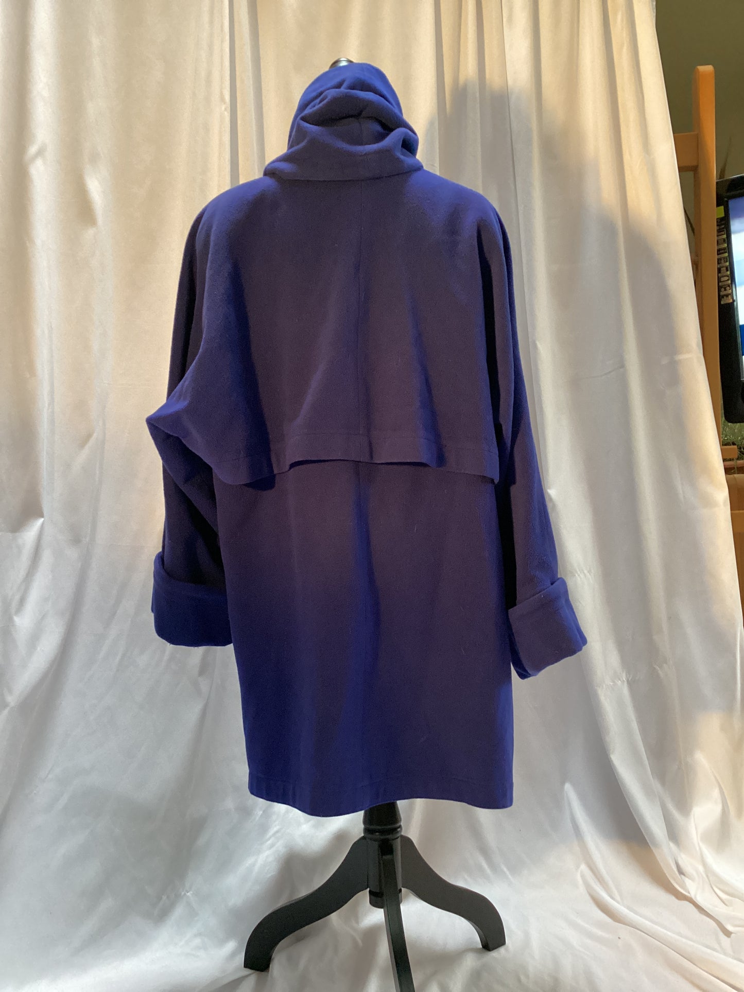 Blue Wool Wrap Coat w/Cape one button