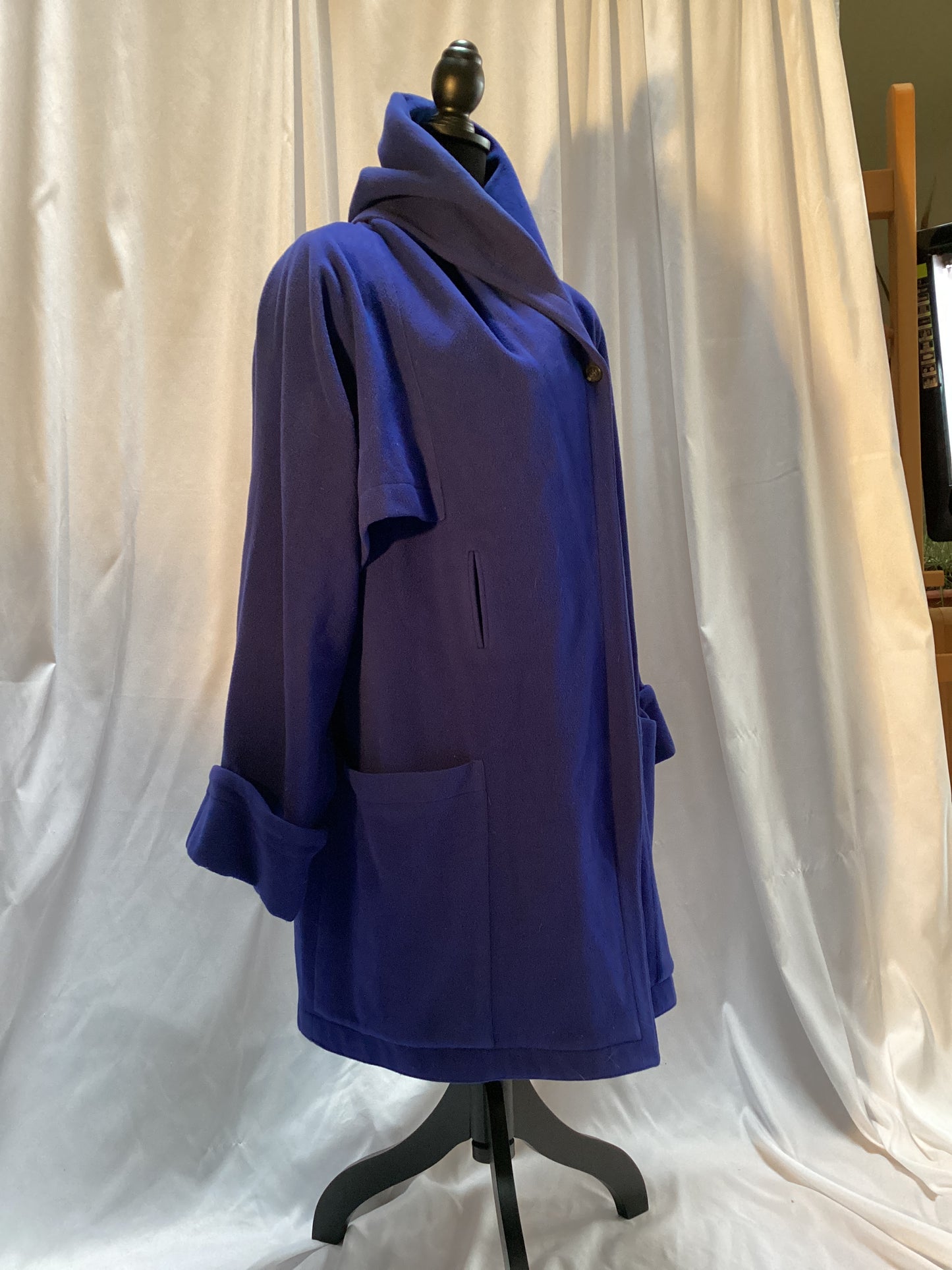 Blue Wool Wrap Coat w/Cape one button