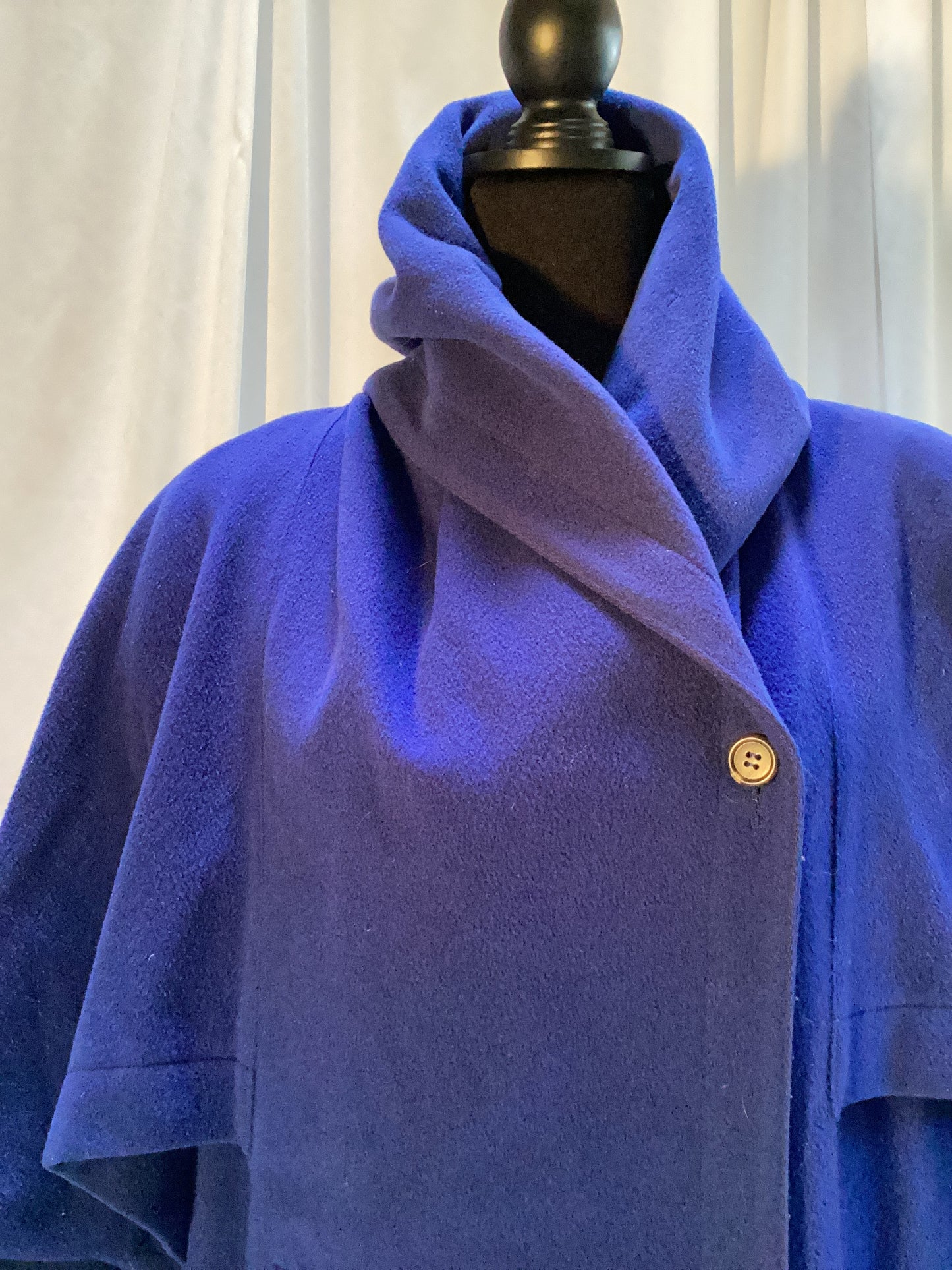 Blue Wool Wrap Coat w/Cape one button