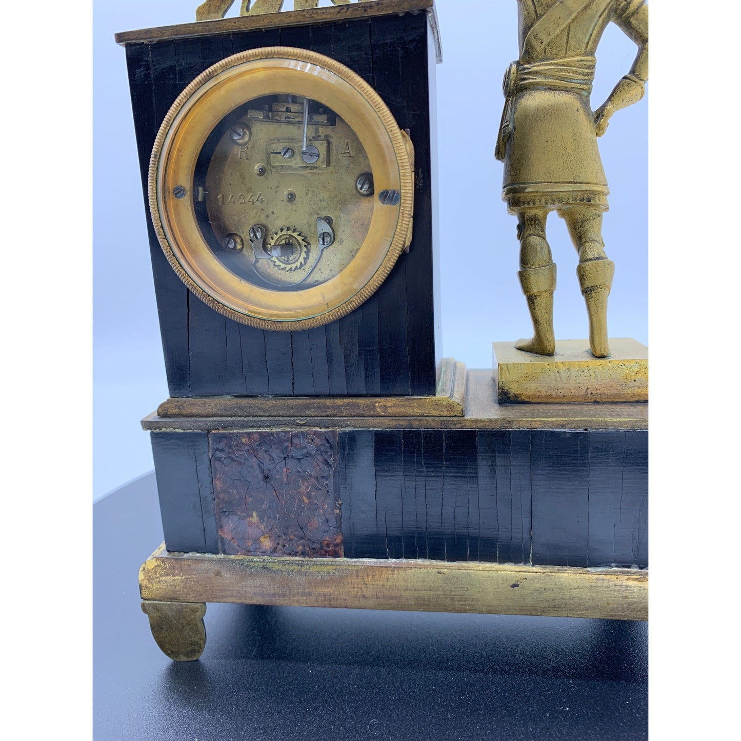 GILTED NAPOLEON III BRONZE-MOUNTED BLACK SLATE MANTEL CLOCK (diziers)