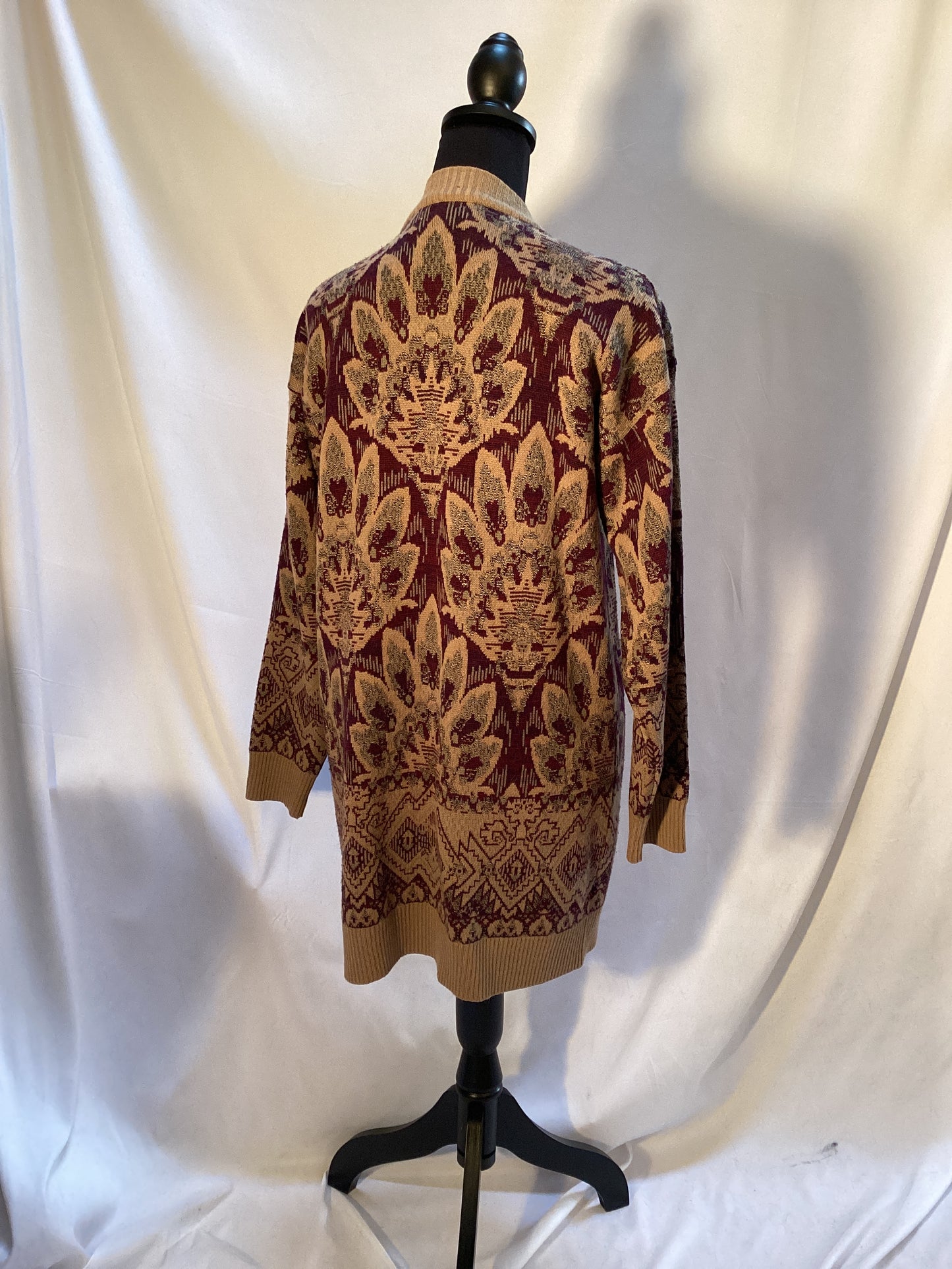 Merino wool, rayon and acrylic brown print sweater by Laura Johnson for foxcroft