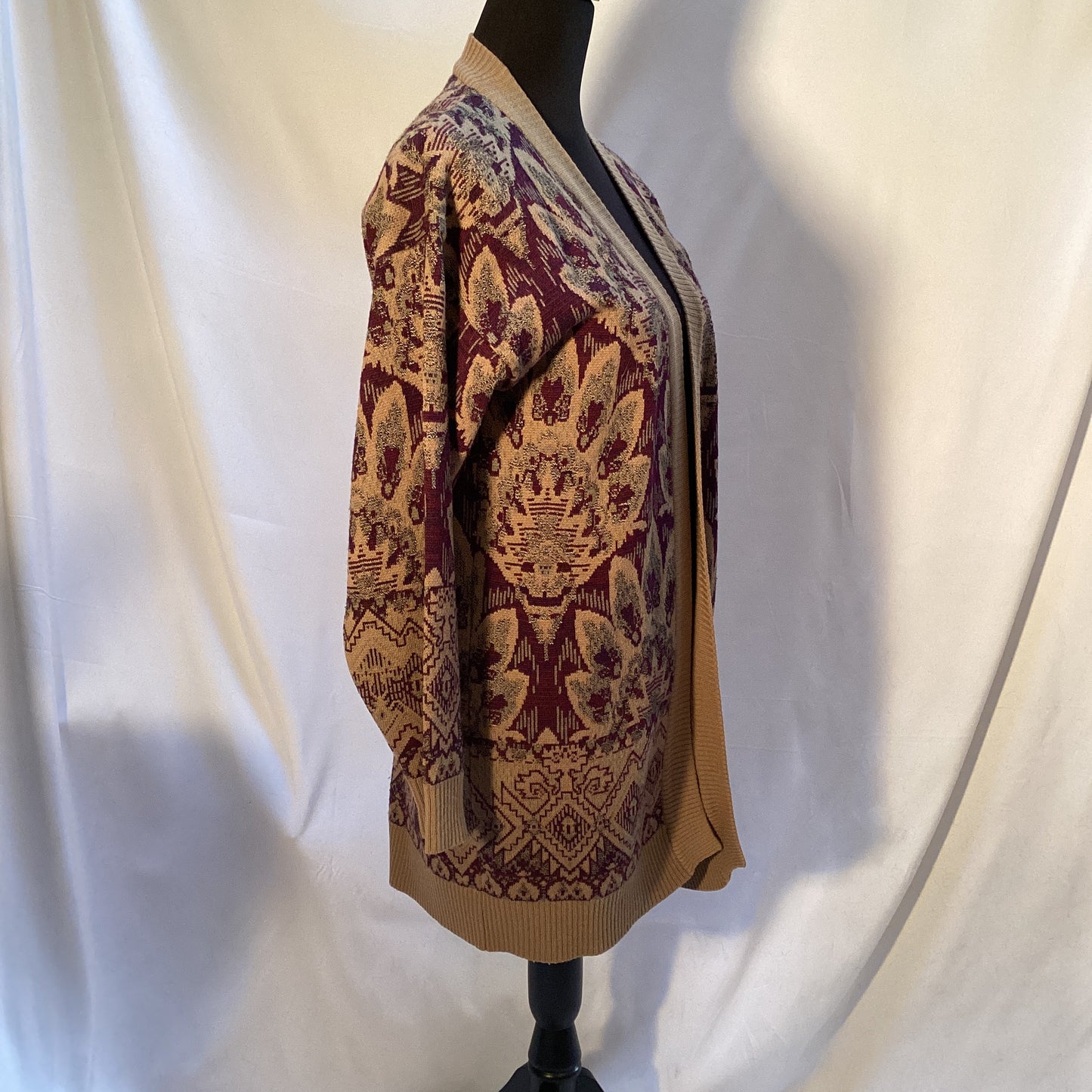 Merino wool, rayon and acrylic brown print sweater by Laura Johnson for foxcroft