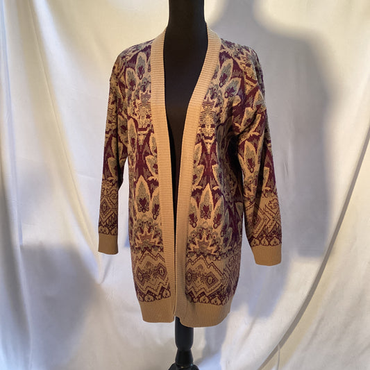 Merino wool, rayon and acrylic brown print sweater by Laura Johnson for foxcroft