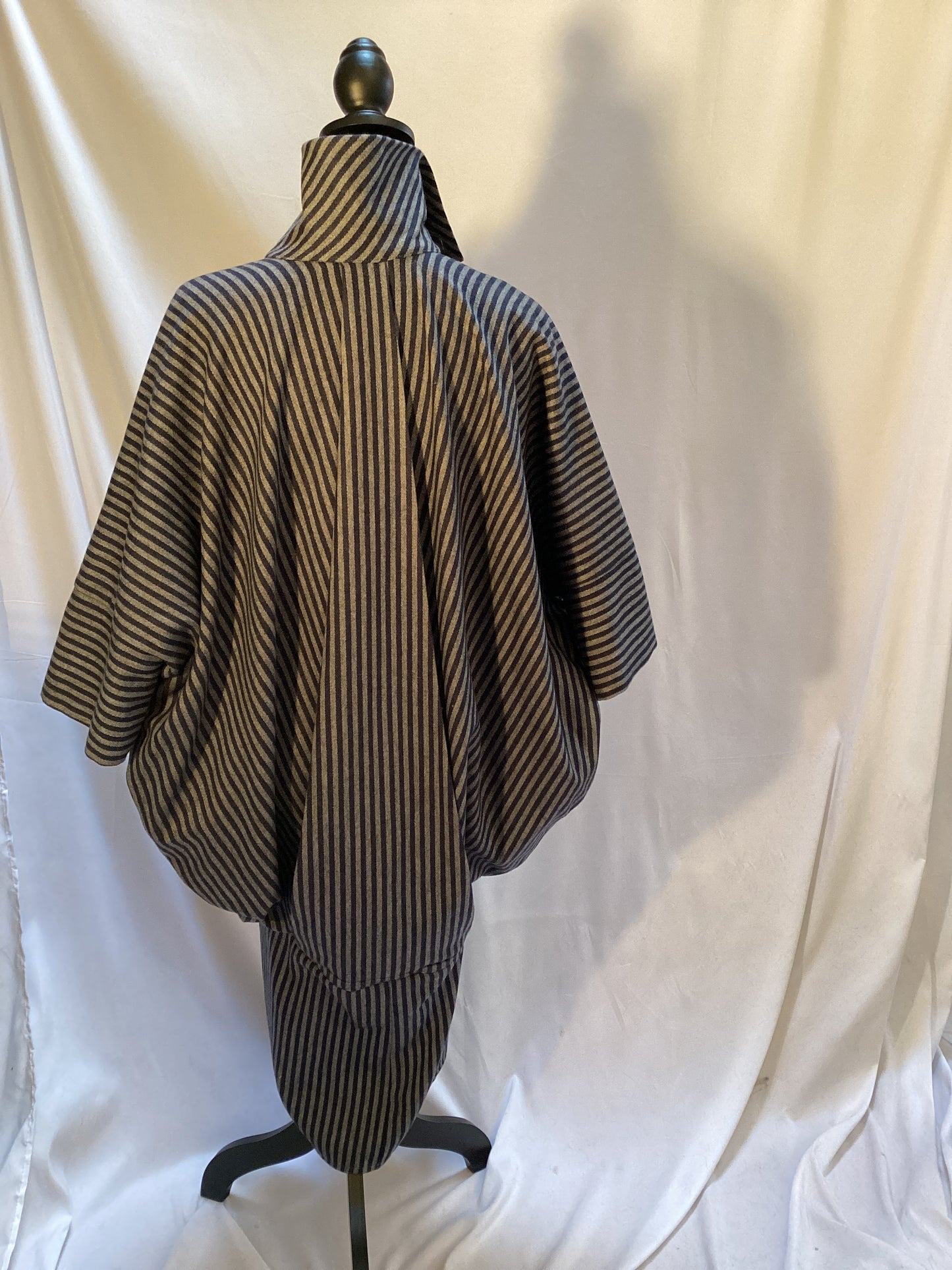 1980's Black and White Cocoon Blanket Style Coat with High Collar and Full Back