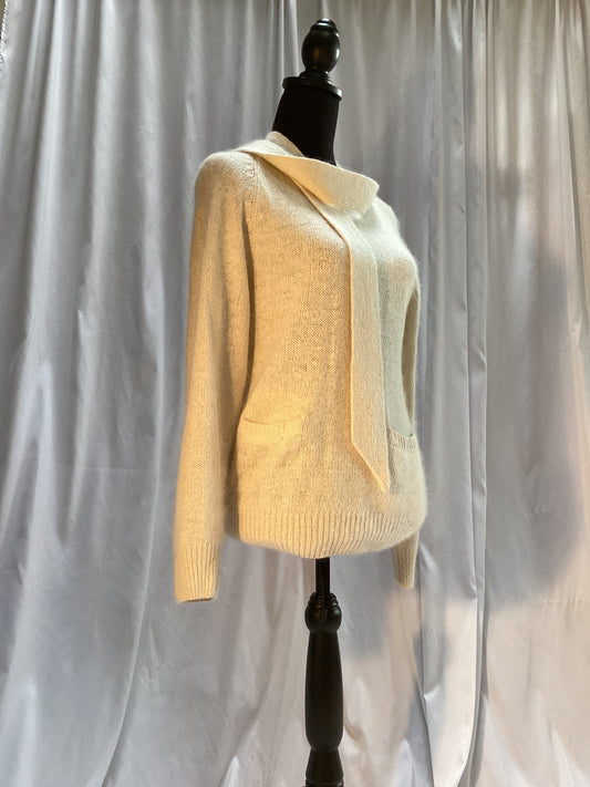 Beige  silky soft sweater with attached scarf size small