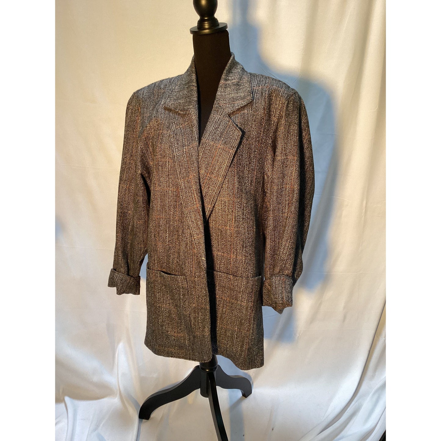 Oversized Beautiful Wool Tweed Jacket with Shoulder Pads size large