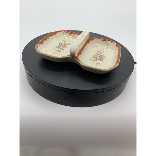 porceline double dish with handle red trim
