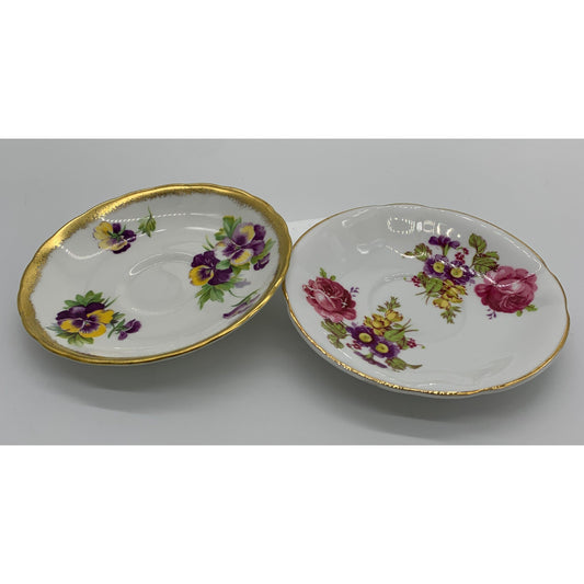 Small Flowered Dishes with Colorful Flowers and Gold Trim