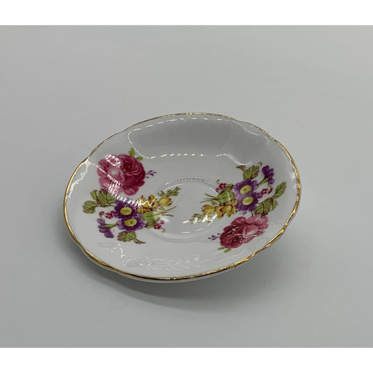 Small Flowered Saucer, Ivory with red, gold and green, gold edging
